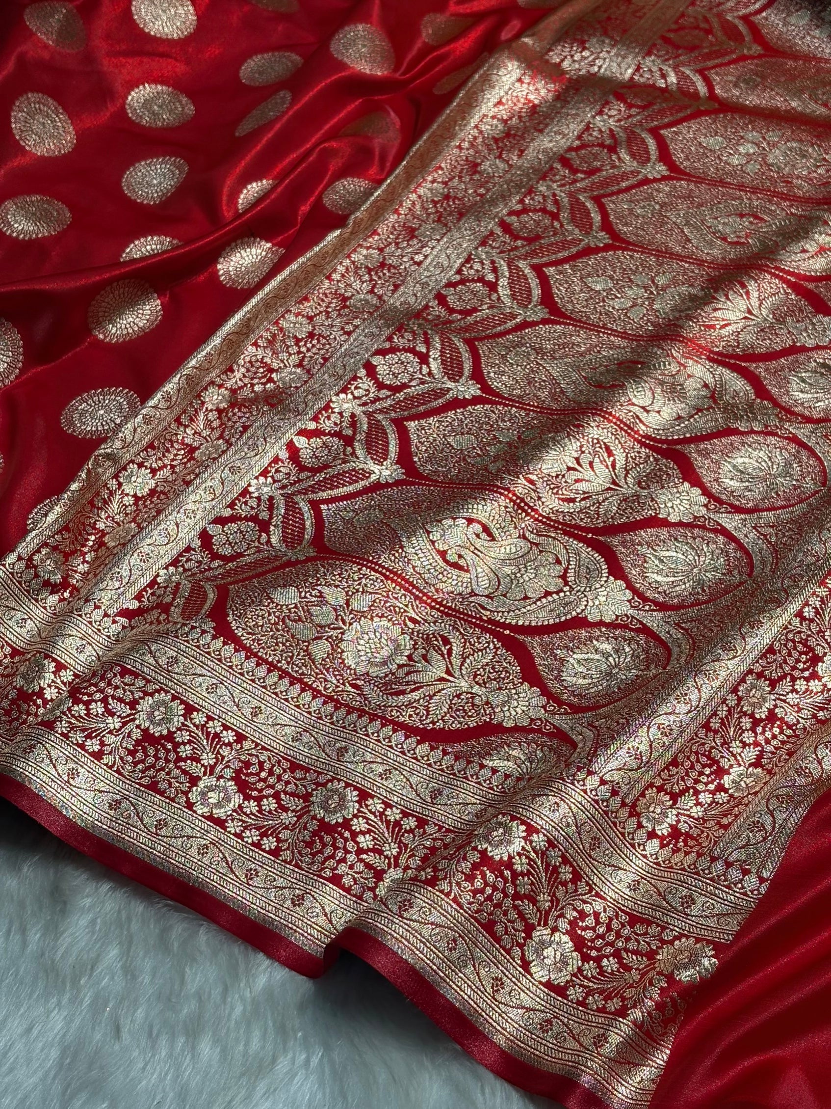 Red Shades Banarasi Satin Silk Saree SS33