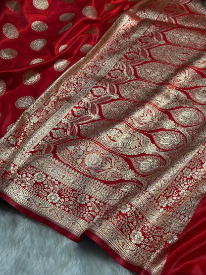 Red Shades Banarasi Satin Silk Saree SS33