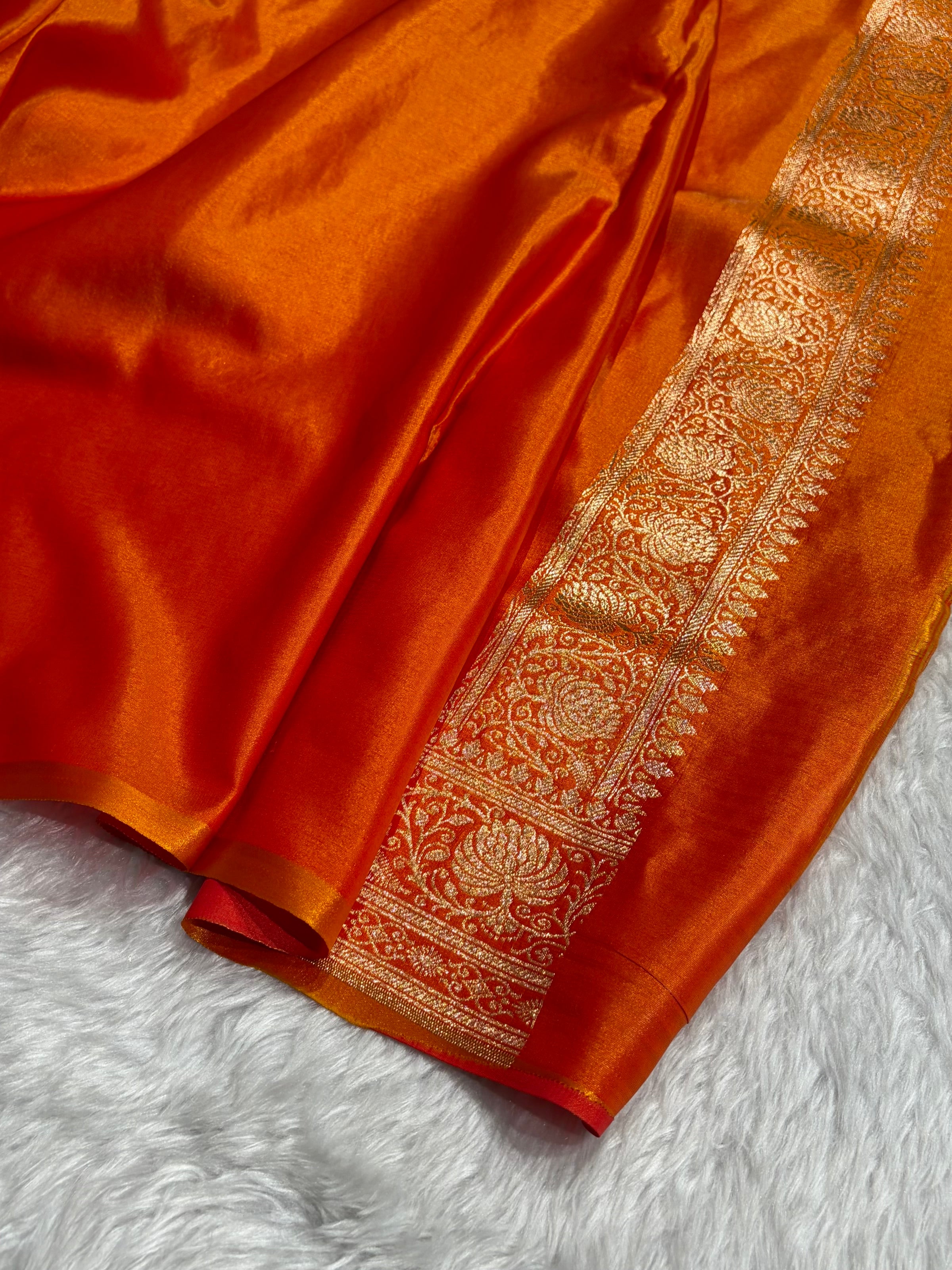 Banarasi Satin Silk Saree Jaal in Fire Gold Shades SS23
