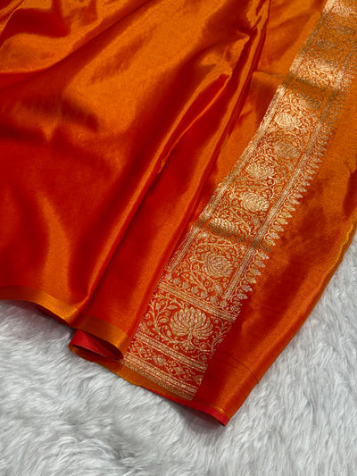 Banarasi Satin Silk Saree Jaal in Fire Gold Shades SS23