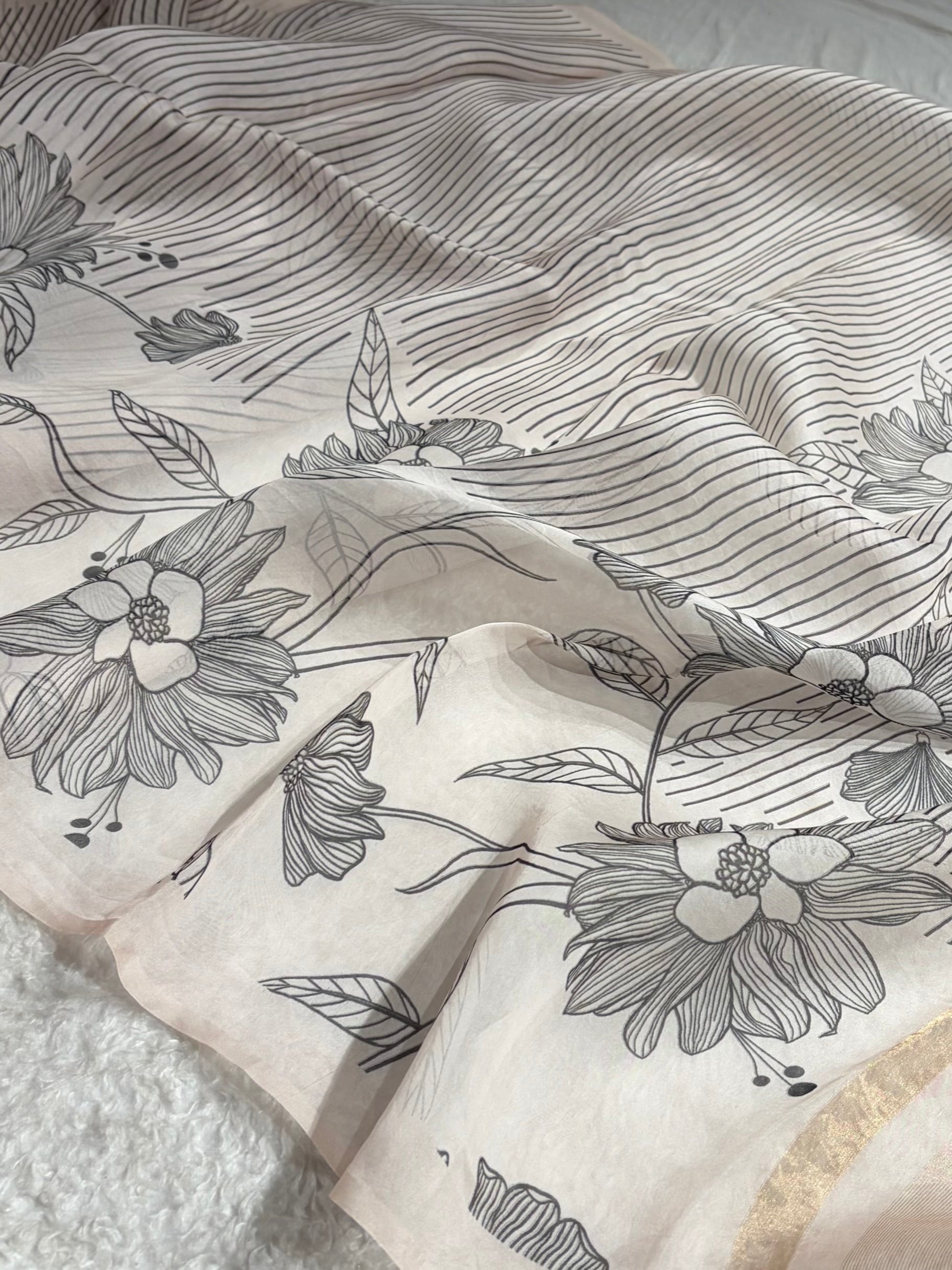 Beautiful Organza with Pastel Multicolor Florals POP15