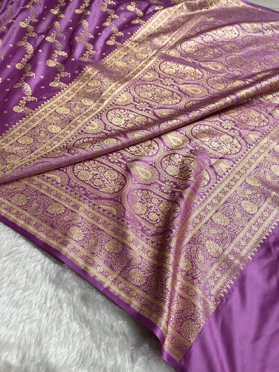 Banarasi Satin Katan Saree With Jaal Pattern in Lavender Shades SK121