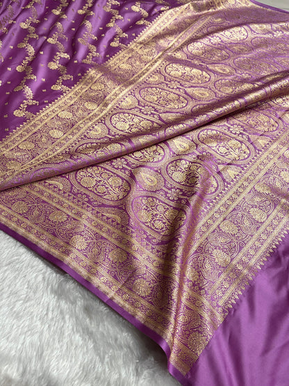 Banarasi Satin Katan Saree With Jaal Pattern in Lavender Shades SK121