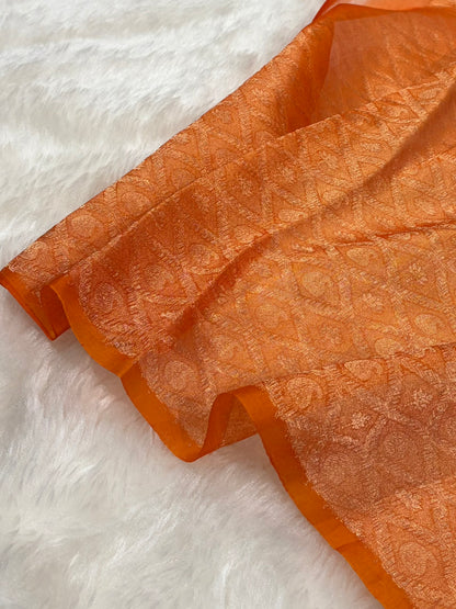 Pure Banarasi Organza Orange Shades With Minakari Floral Banarasi Silk Saree PO-24