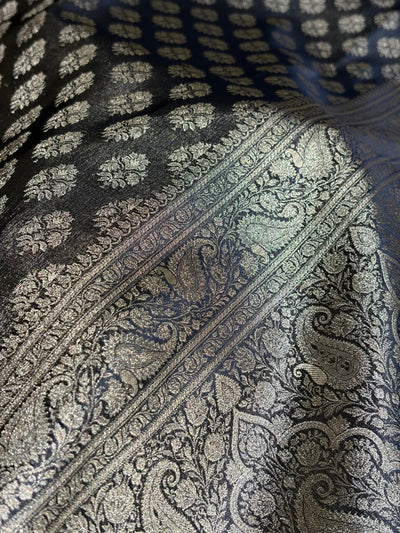 Banarasi Cross Navy Blue Shades Satin Tissue Silk Saree In Booti motif ST01