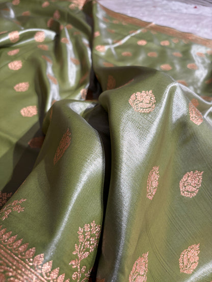 Satin Silk Booti in Pista Green SS20