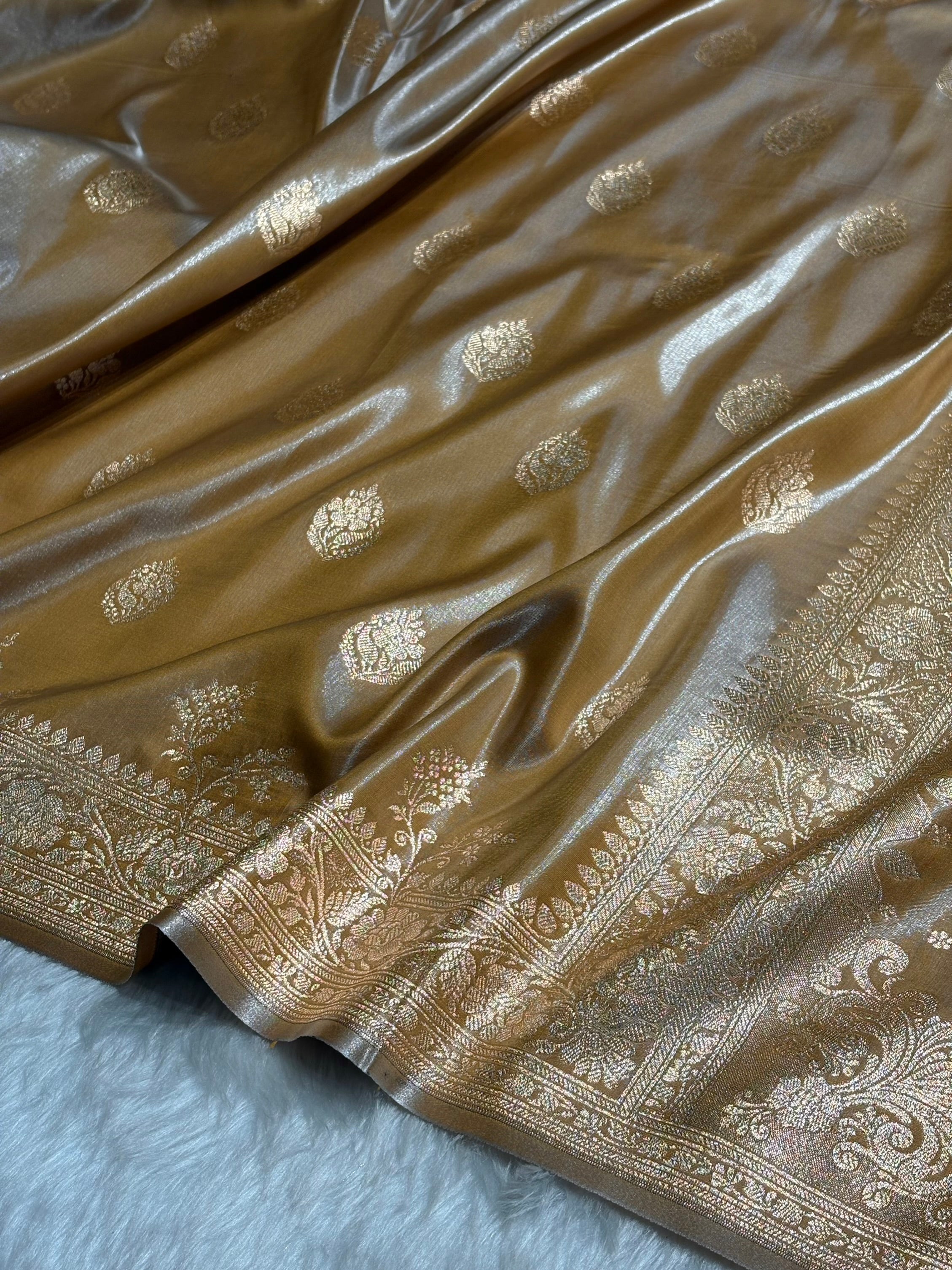 Satin Silk Saree Booti Motif in Tusser Shades SS20