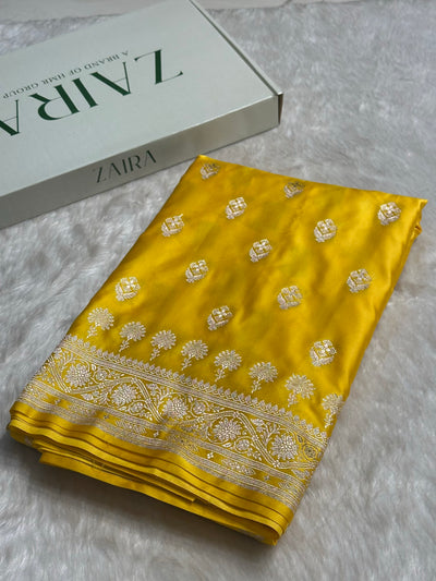 Yellow Shades Floral Border Boota Mashru Silk Saree MCS66