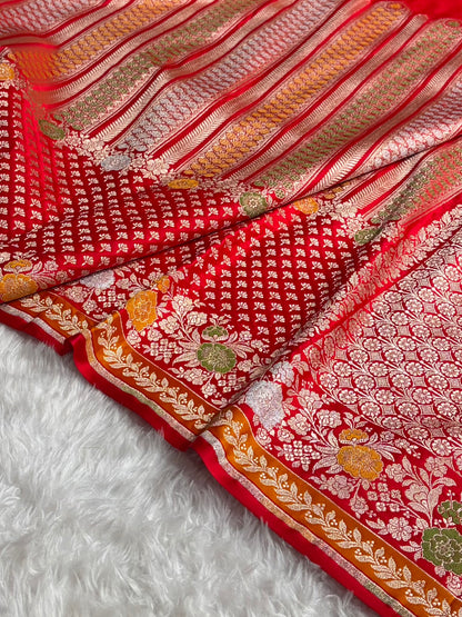 Banarasi Red Shades Floral Minakari Skirt Border Mashru Silk Saree MSM-83