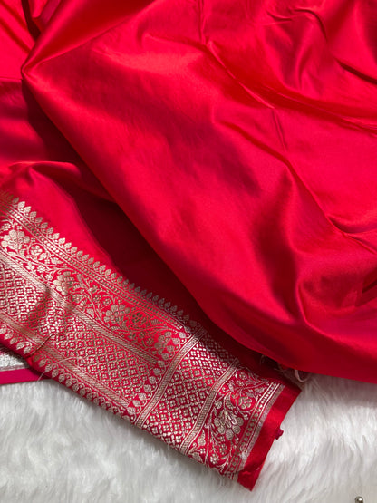 Premium Banarasi Satin Katan Saree With Minakari Boota in Red Shades SK93