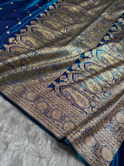 Banarasi Peacock Shades Booti Pattern Banarasi Satin Silk Saree SS62