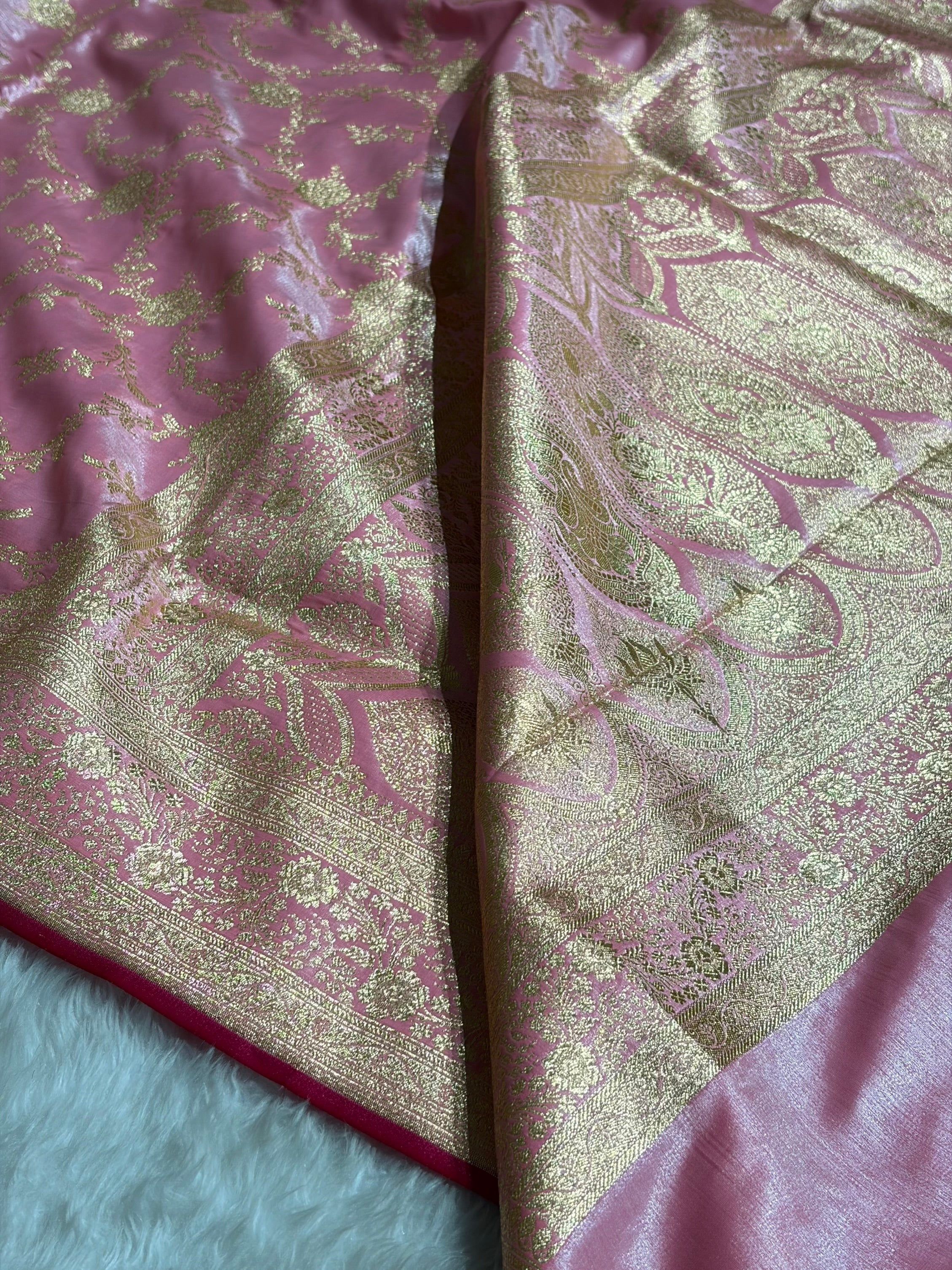 Satin Silk Banarasi Jaal in Blush Pink Shades SS14