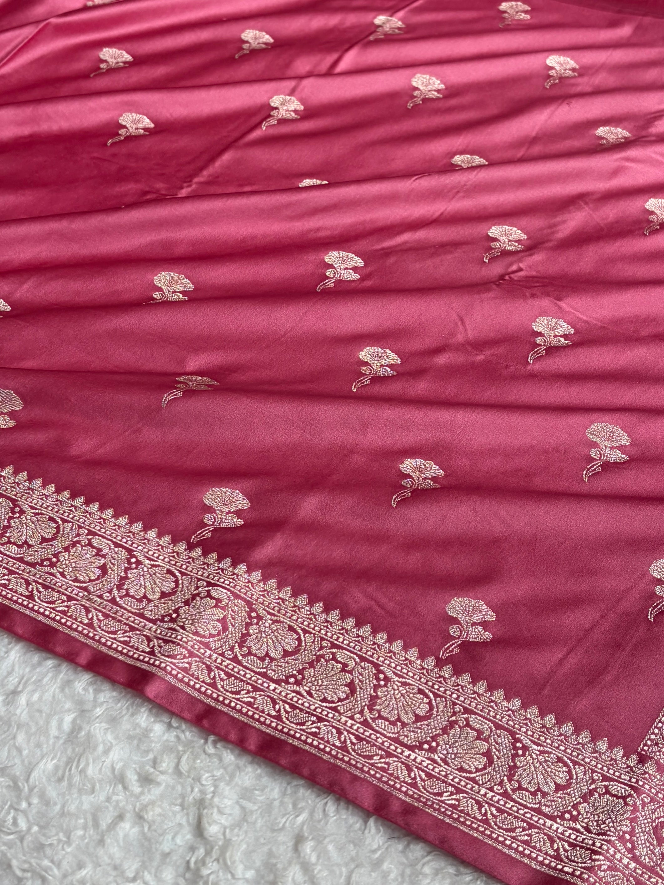 Banarasi Baby Pink Shades Boota Mashru Silk Saree MS51