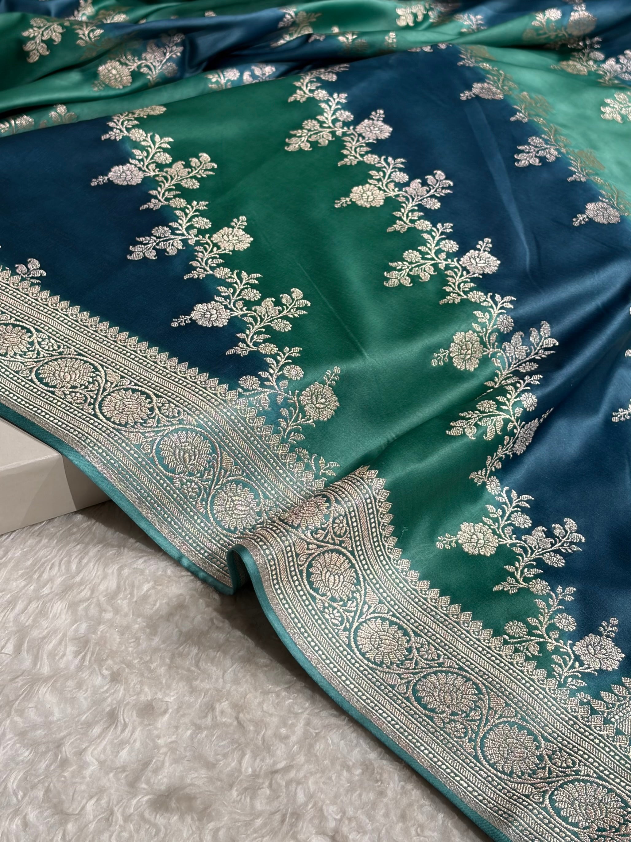German Blue Shades Rangkart Mashru Silk Saree MSRK01