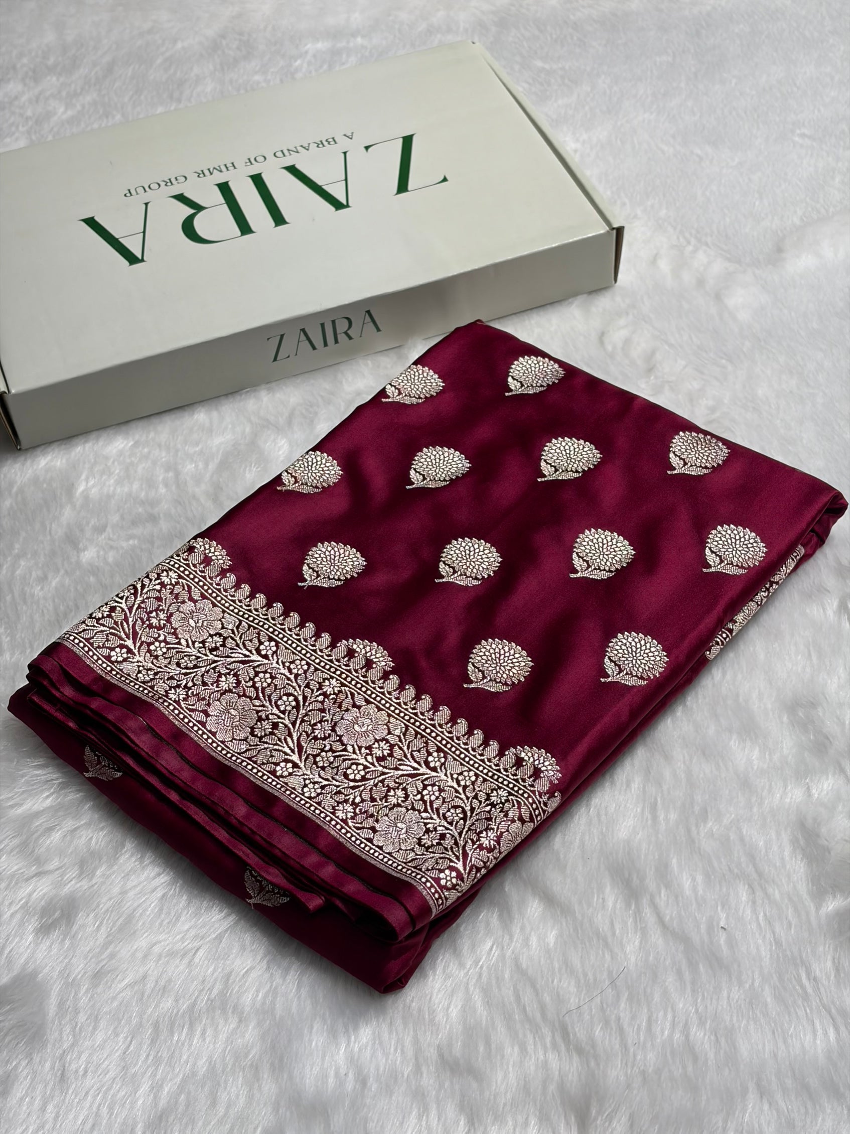 Garnet Tree Boota Mashru Silk Saree