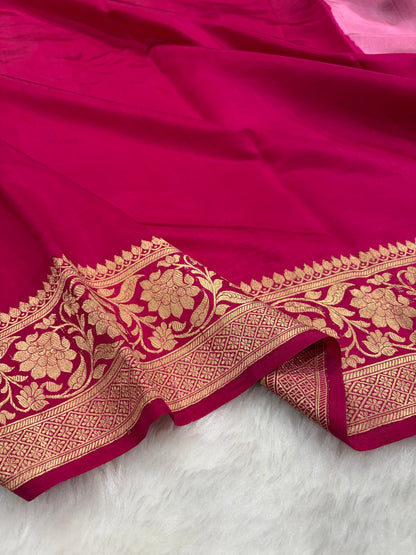Banarasi Baby Pink With Rani Contrast Shades Minakari Boota Handwoven Pure Paper Silk RM-84