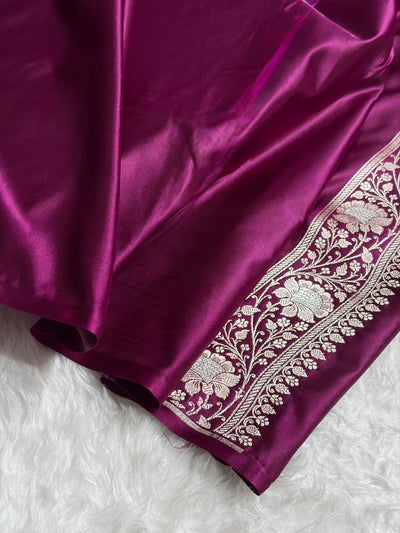 Wine Shades Banarasi With Plain Minakari Broder Pattern Mashru Silk Saree MSM-135