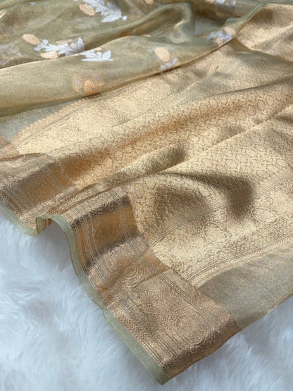 Tusser Bananasi Floral Shades Pure Tissue Silk Saree PT-37