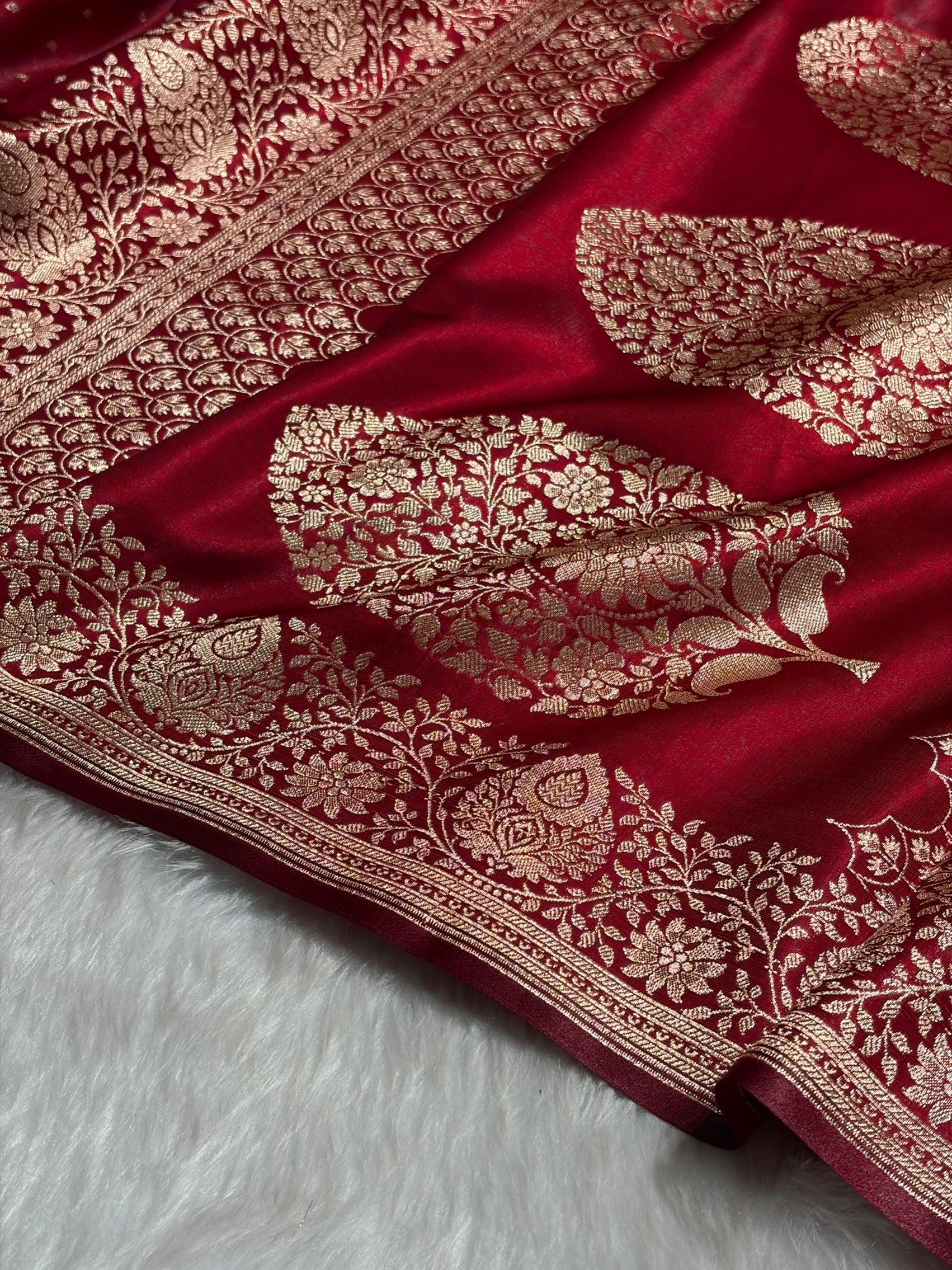 Ultra Light Weight Satin Silk Boota in Maroon Shades SS31