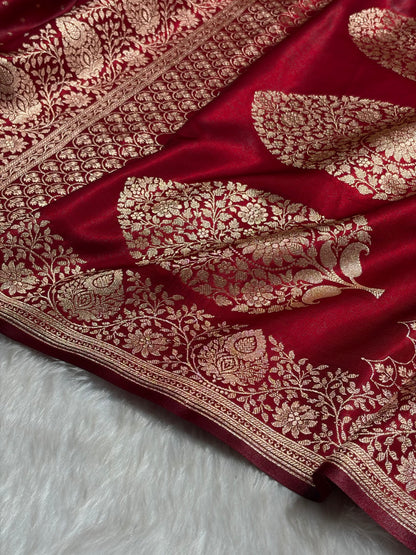 Ultra Light Weight Satin Silk Boota in Maroon Shades SS31