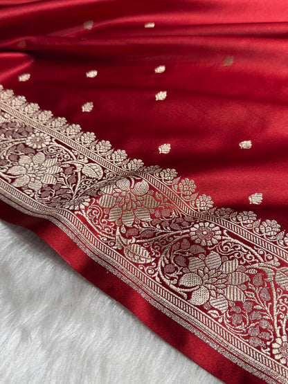Premium Maroon Shades Floral Border Mashru Silk Saree