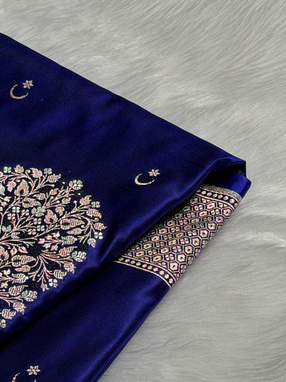 Royal Blue Shades Banarasi With Floral Minakari Pattern Mashru Silk Saree MSM-131