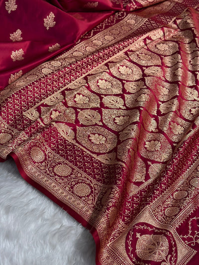Banarasi Satin Katan Saree With Boota in Magentic Red Shades SK103