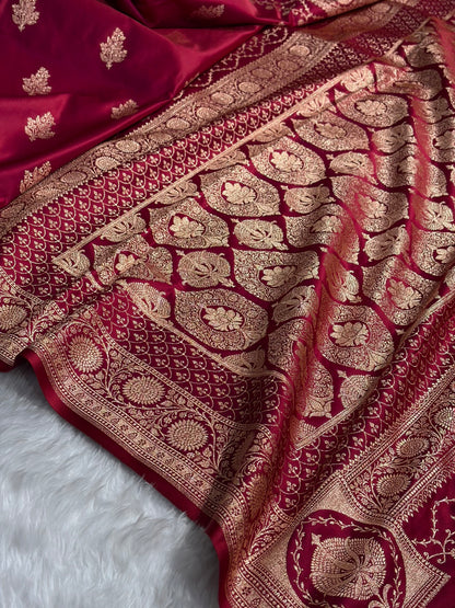 Banarasi Satin Katan Saree With Boota in Magentic Red Shades SK103