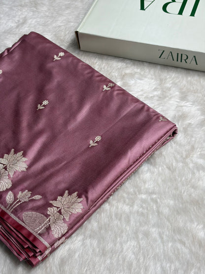 Blush Pink Floral Border Booti Mashru Silk Saree MS54