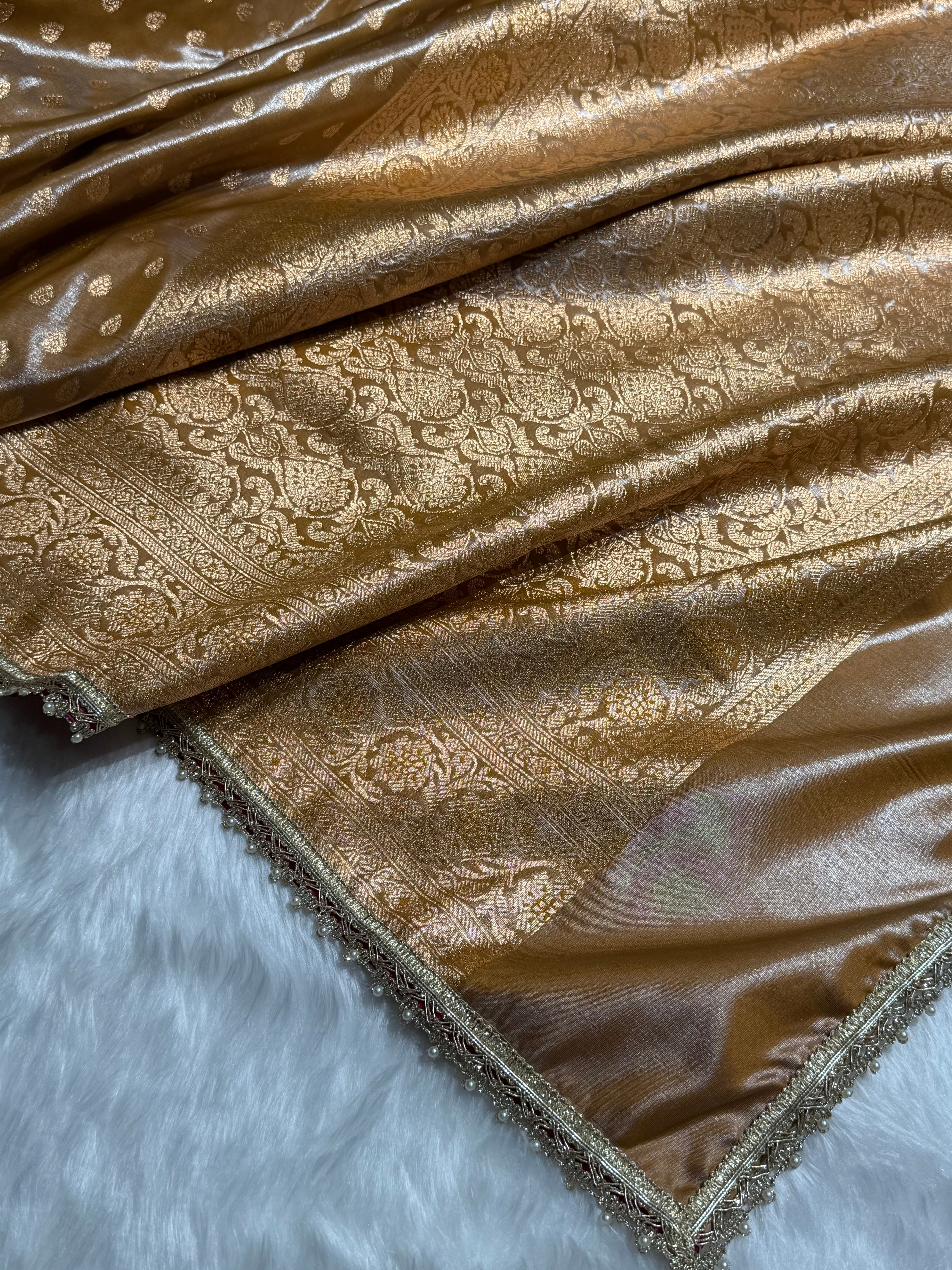 Banarasi Beige Booti With Gotta Patti satin Silk Saree SSGP01