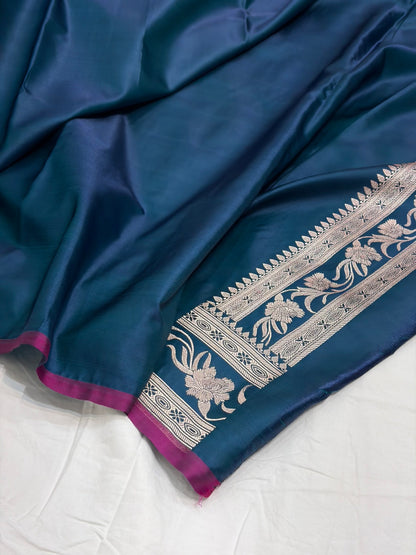 German Blue Shade With Booti Pattern Mashru Silk Saree