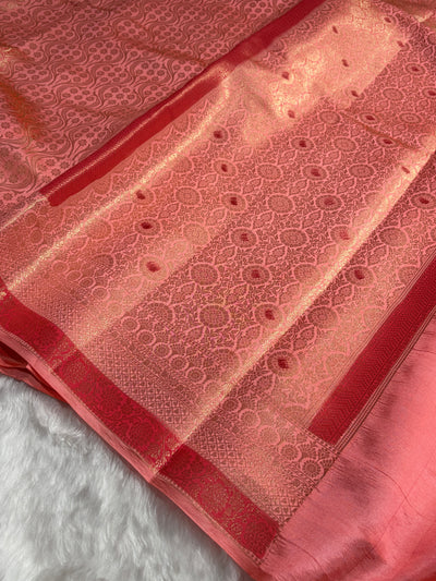 Banarasi Peach Shade Flower Minakari Brocade Pure Caramel Mango Silk Saree CS-22