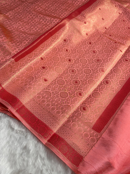 Banarasi Peach Shade Flower Minakari Brocade Pure Caramel Mango Silk Saree CS-22