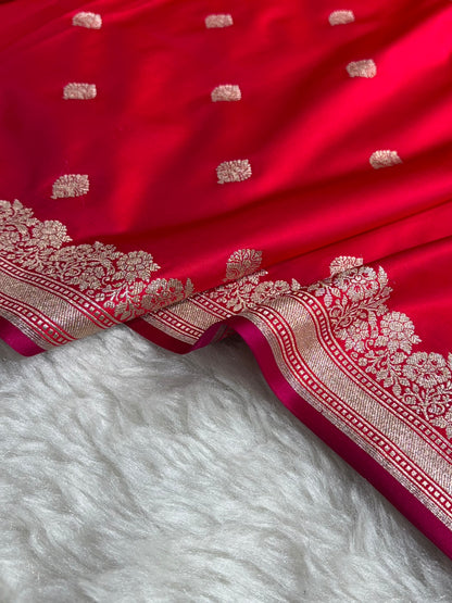 Banarasi Cross Red Shades Floral Boota Mashru Silk Saree MSM-60