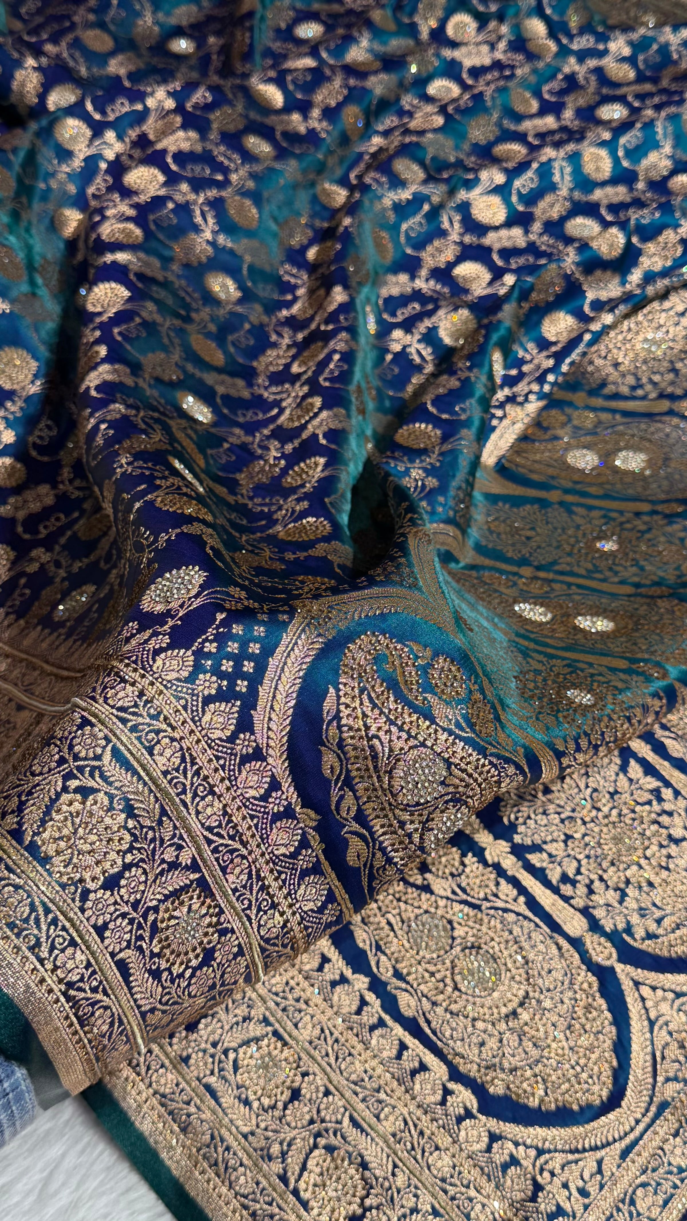 Peacock Satin Silk Jaal with Swavroski Work BSS17