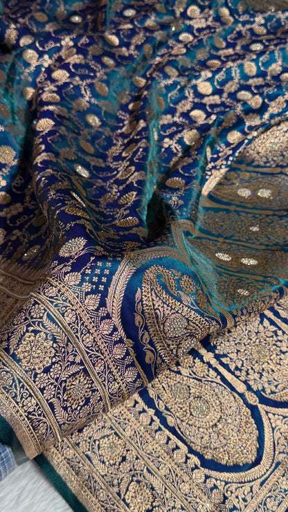 Peacock Satin Silk Jaal with Swavroski Work BSS17