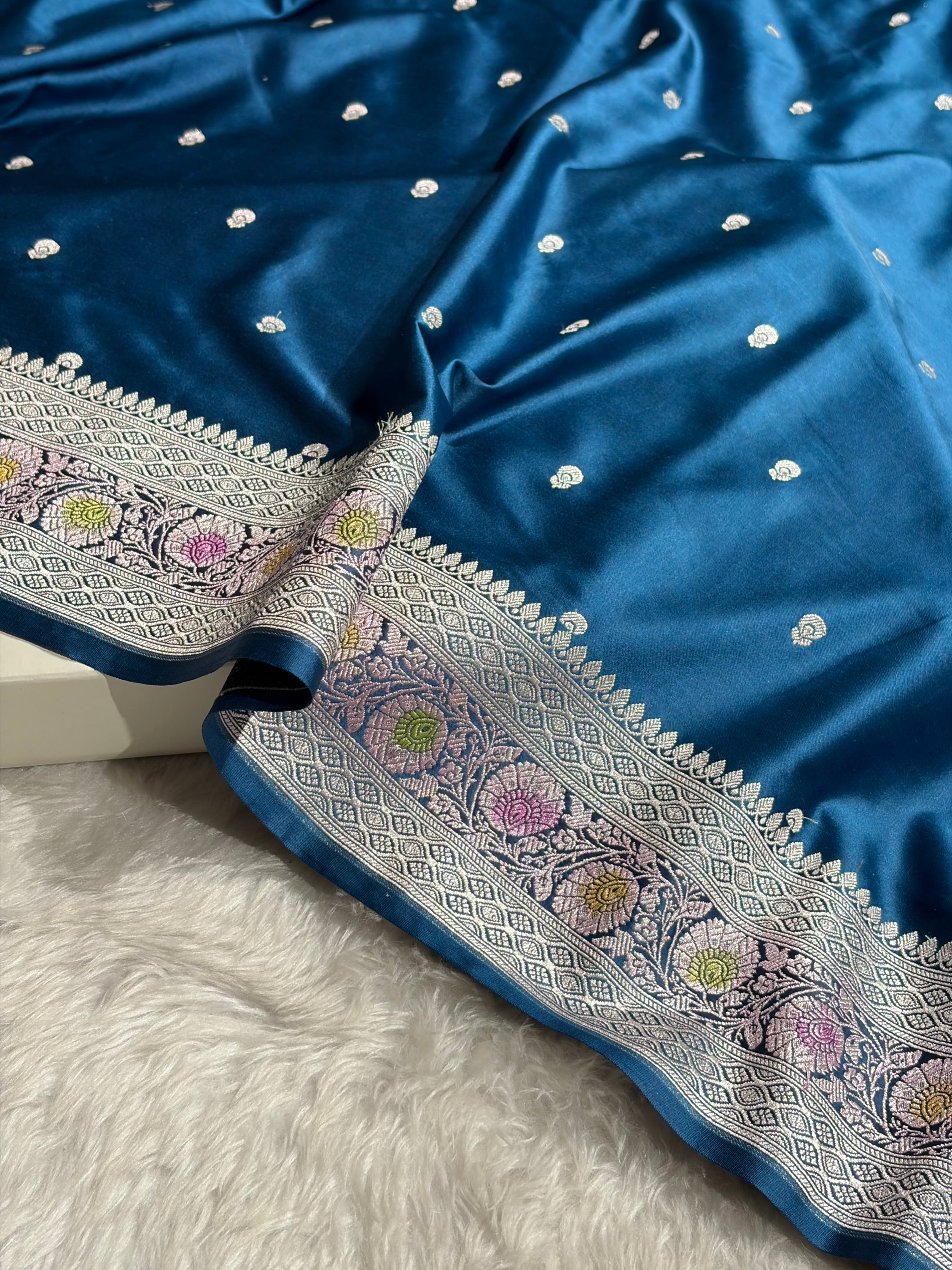 German Blue Shade With Minakari Booti Mashru Silk Saree