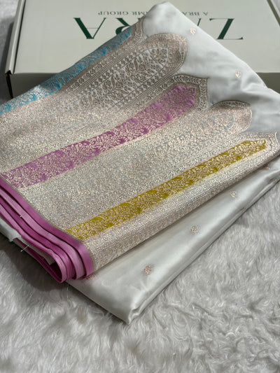 Skirt Border White Minakari Mashru Silk Saree WMS13