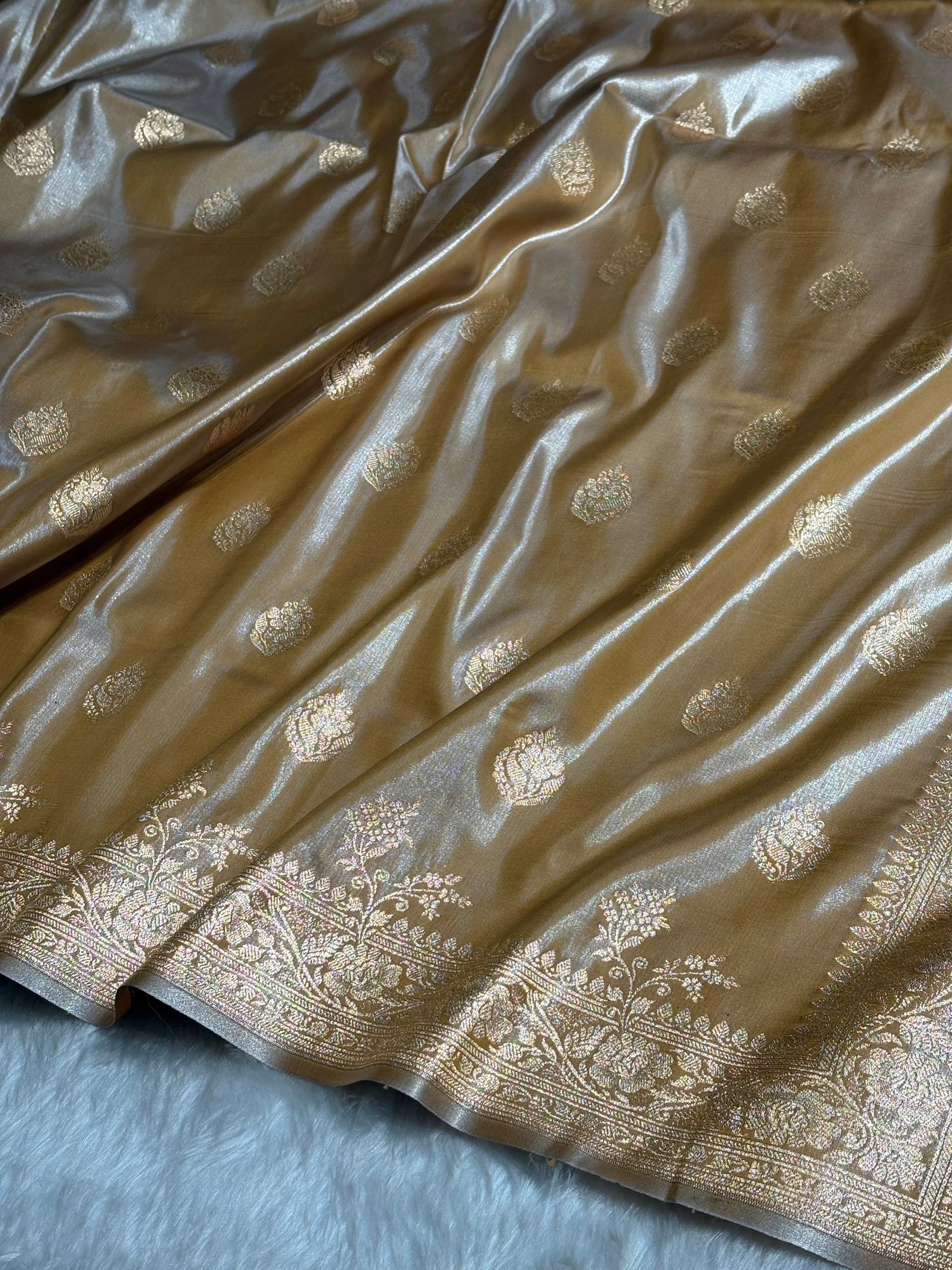 Satin Silk Saree Booti Motif in Tusser Shades SS20