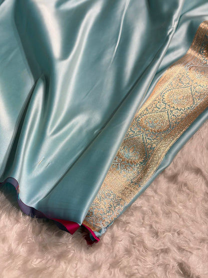 Katan Silk Saree In Powder er Blue Shades SK10
