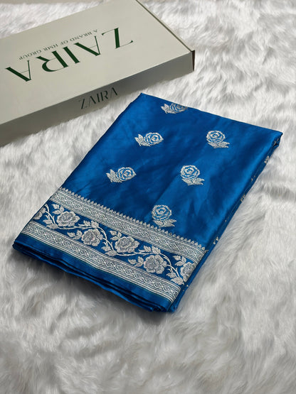 Firozi Rose Motif Mashru Silk Saree MS14