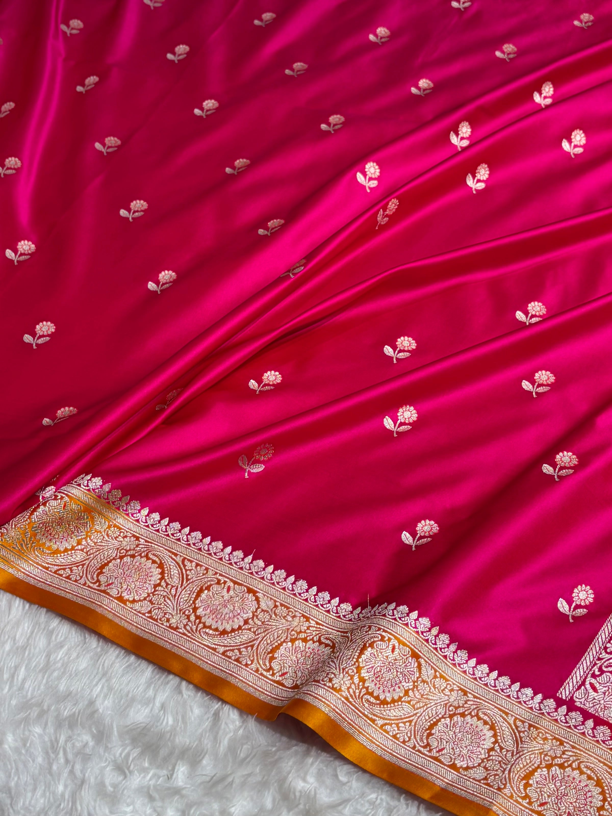 Rani / Mustard Shades Banarasi Booti Pattern Mashru Silk Saree MSM-137