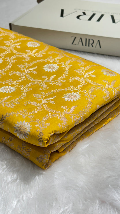 Mango Yellow Shades Rupa Sona Jaal Pure Katan Silk Handloom Banarasi Saree | SKU - ZP08