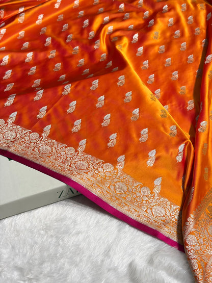 Fire Gold Shades Floral Booti Mashru Silk Saree MSM-69