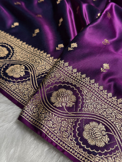 Cross Purple Booti Pattern Satin Katan Silk Saree SK54