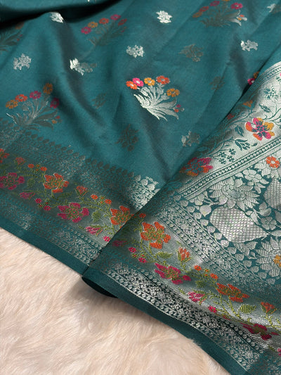 Minakari Dark Rama Shades Pure Chiniya Silk CH-01