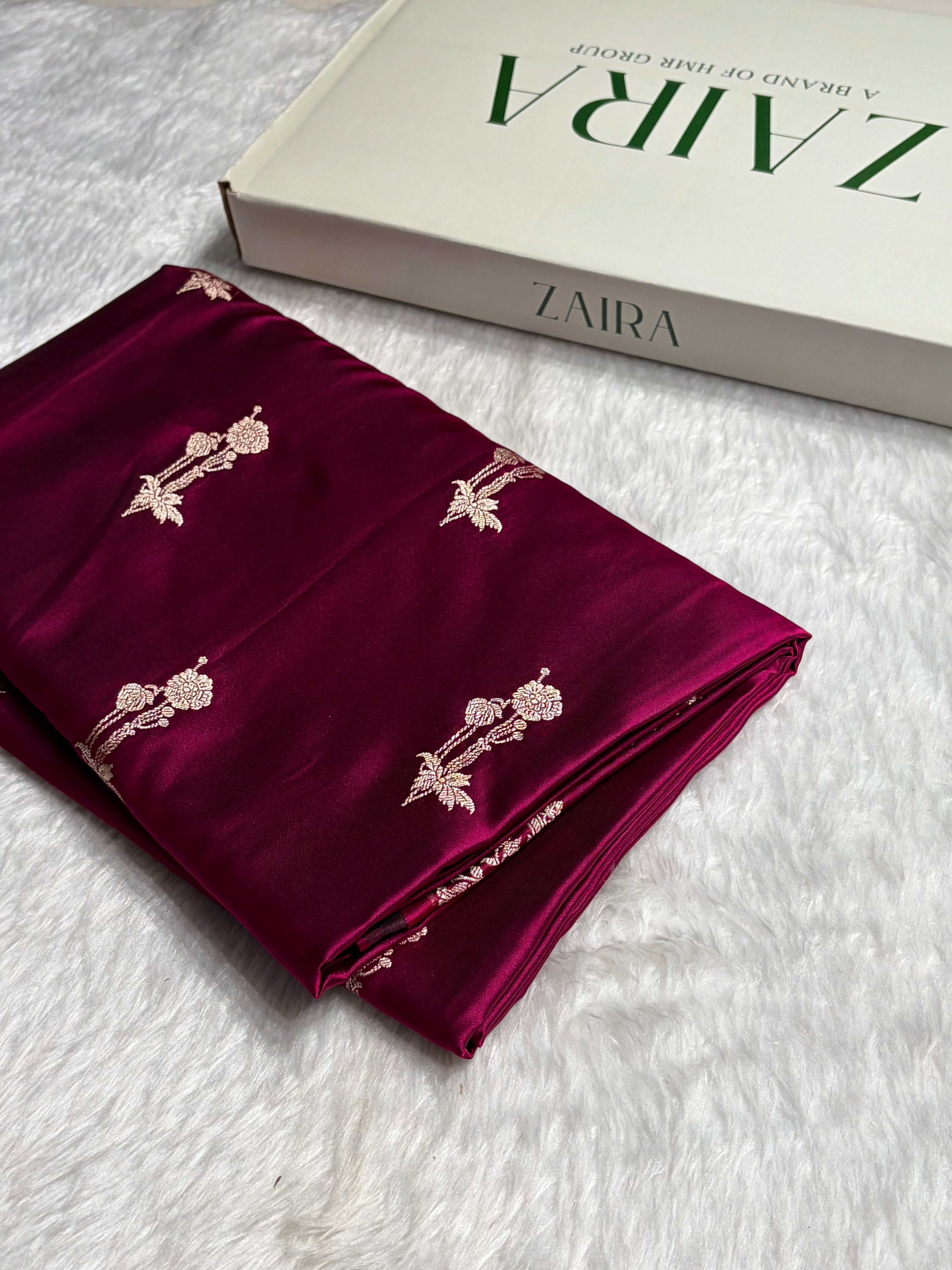 Cross Wine Boota With Floral Border Mashru Silk Saree MSM-92