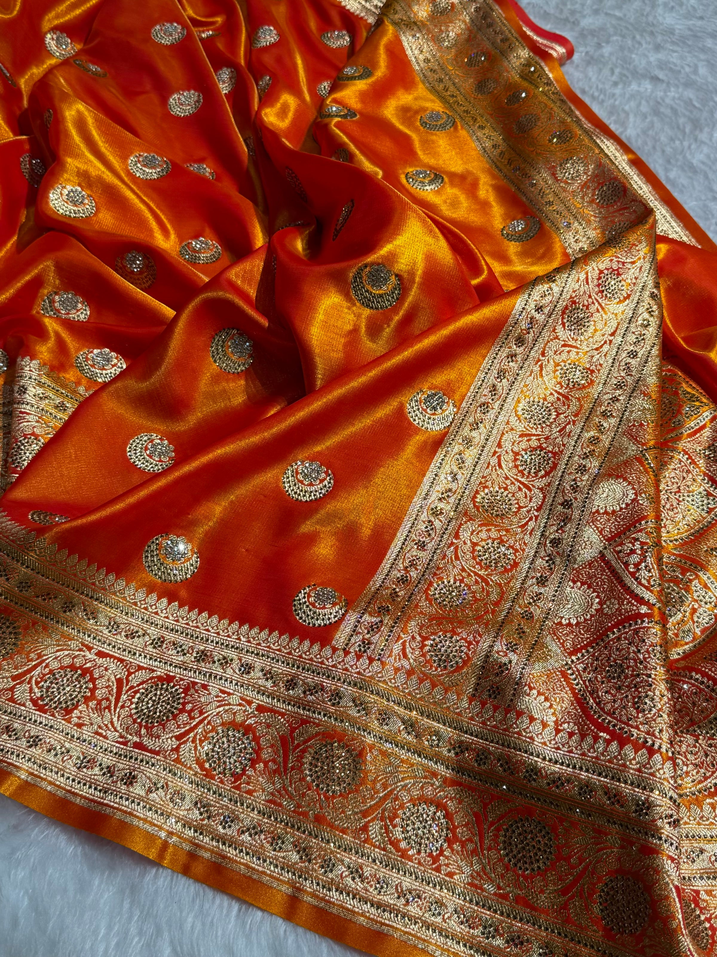 Fire Gold Chand Tara Boota With Traditional Banarasi Swarovski Work BSS04 (R)