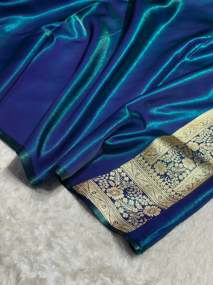 Peacock Shades Banarasi Satin Silk Saree SS33