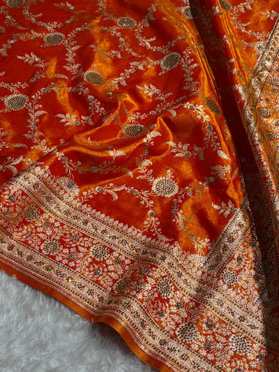 Light Weight Fire Gold Satin Silk Saree with Swarovski work BSS14